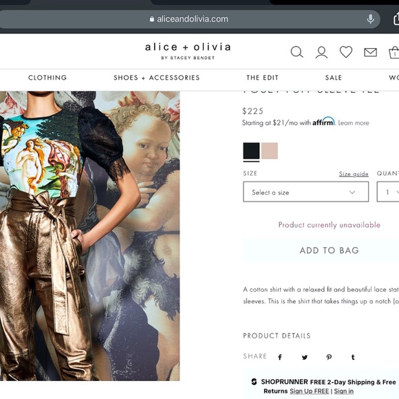 Alice + Olivia Posey Lace Puff Sleeve Blouse Tee Top - Picture 3 of 16